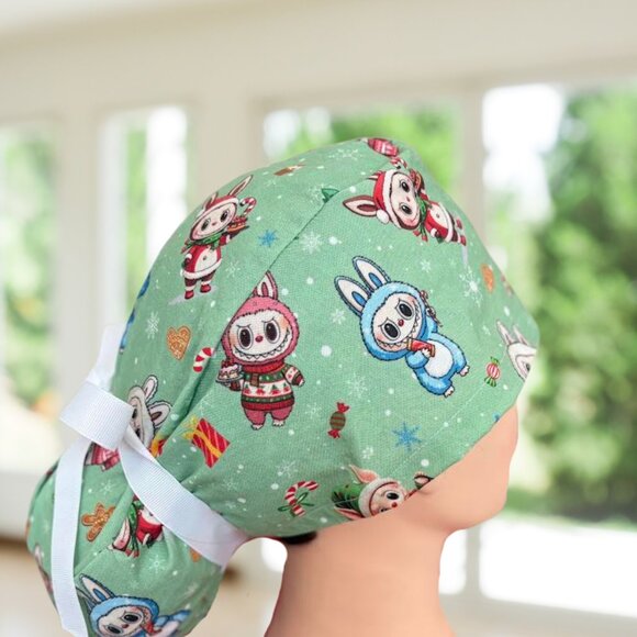 Christmas Cute Monsters Ponytail Style Scrub Cap~ RN, CNA, MD, Tech, Gift - Picture 2 of 5
